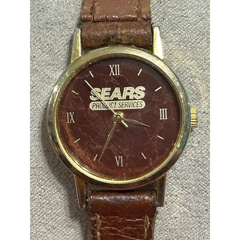 Sears Product Services Womens Watch Maroon Dial Leather Belt New Battery